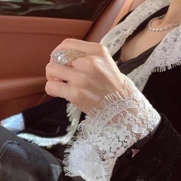 NEW Cocktail Ring 18K Gold Plated Swarovski Crystals Geometric Adjustable Glam - Picture 9 of 9